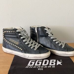 Golden Goose Leather Slide Sneaker High Top Black with studs Size 35